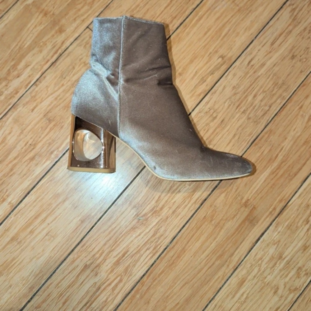 Cape Robbin Taupe Velvet Ankle Boots with Gold Cutout Heel
